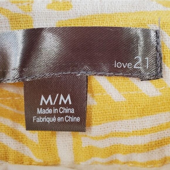 🔸️Love 21 Forever 21 Yellow & White Linen Skirt w/Pockets Medium - Picture 9 of 10